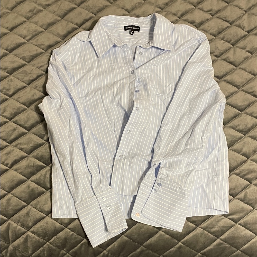 Express Light Blue and White Striped Button-Down Shirt